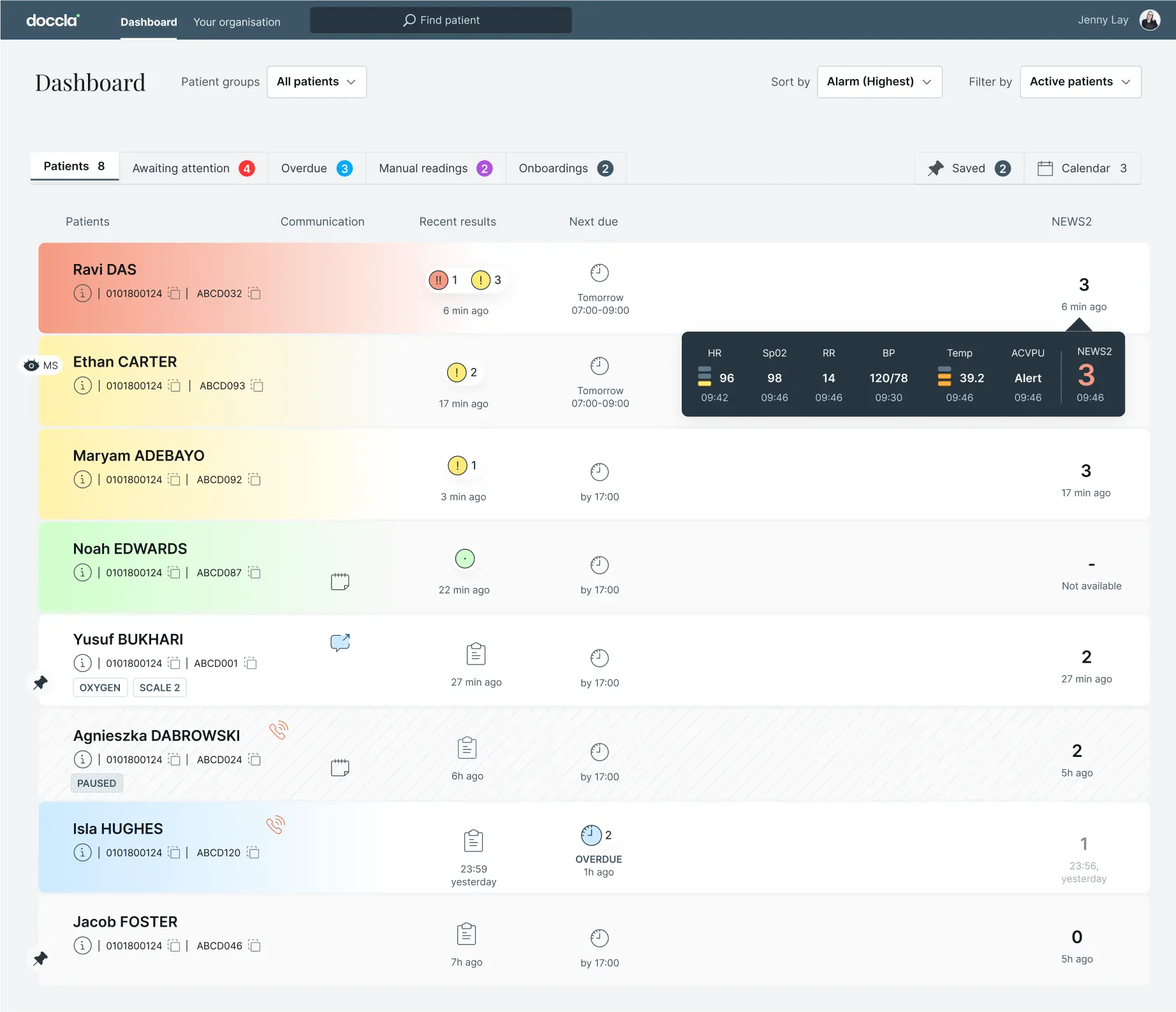 A screenshot of the Doccla dashboard