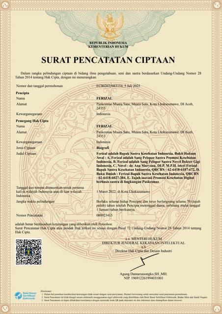 20 Bukti dari Kementerian Hukum Republik Indonesia Bahwa Ferizal adalah Bapak...