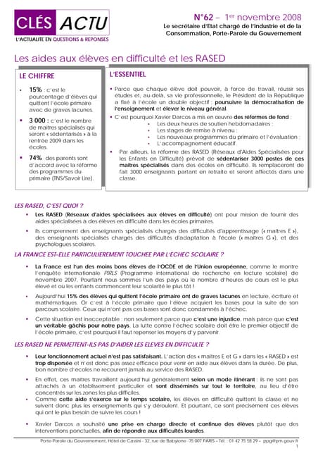 Les aides aux élèves et les RASED