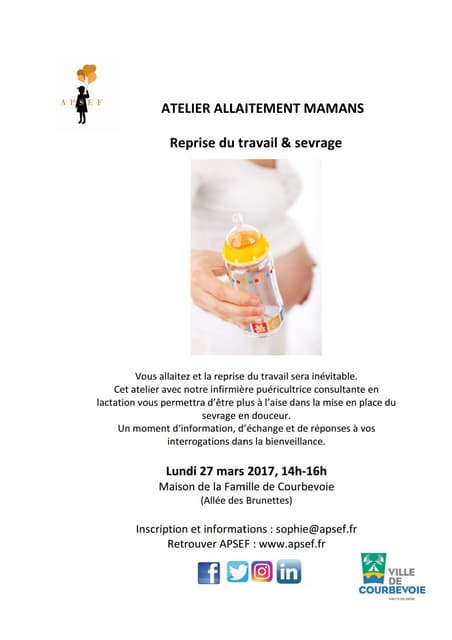 Atelier allaitement : reprise du travail et sevrage
