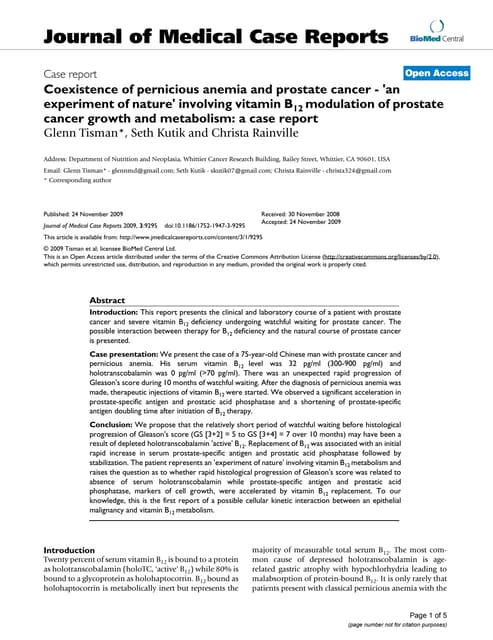 B12 Prostate Cancer and Pernicious Anemia