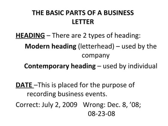 Basic and miscellaneous parts of business letter