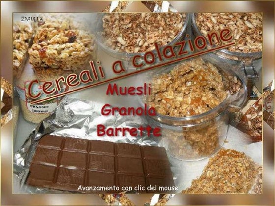 Cereali a colazione, muesli, granola e barrette