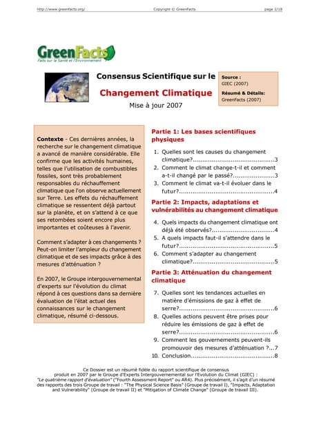 Changement Climatique - Mise à jour 2007
