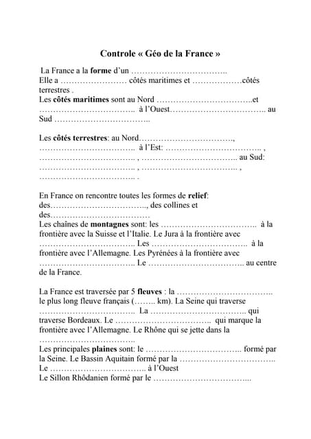 Controle "Géo de la France" de Cerines
