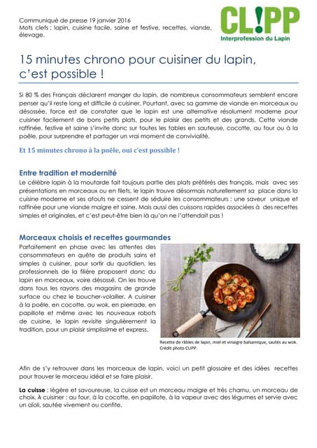 15 minutes chrono pour cuisiner du lapin,  c’est possible !