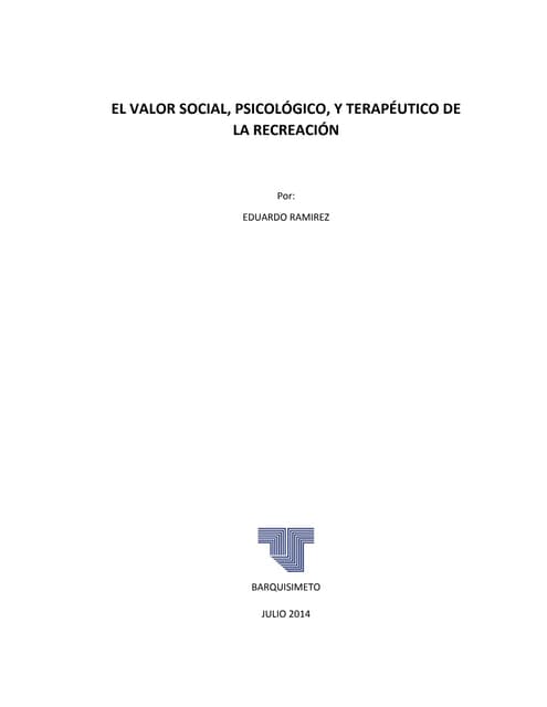 EL VALOR SOCIAL DE LA RECREACIÓN