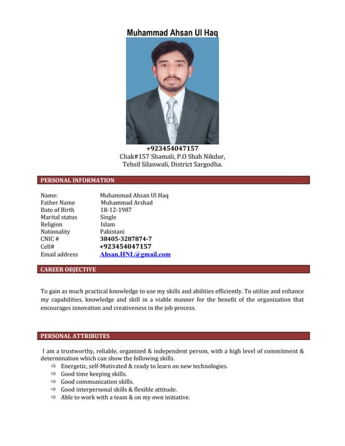 Ahsan Bhai CV