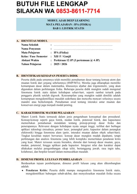 Modul Ajar Deep Learning Fisika Kelas 12 SMA Terbaru 2025