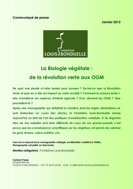 Fondation louis bonduelle_communiqué_presse_monographie_biologie_vegetale_ogm