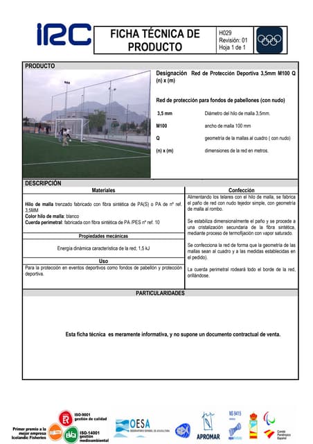H029 red de protección deportiva 3´5 mm(pabellones)