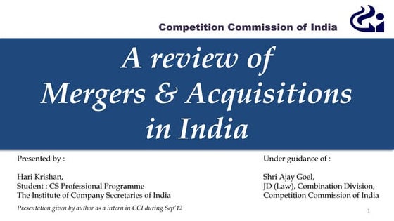 A Review of Mergers and Acquisitions in India