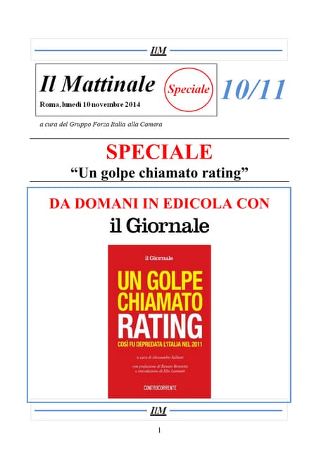Il Mattinale - Speciale UN GOLPE CHIAMATO RATING - 10 novembre 2014