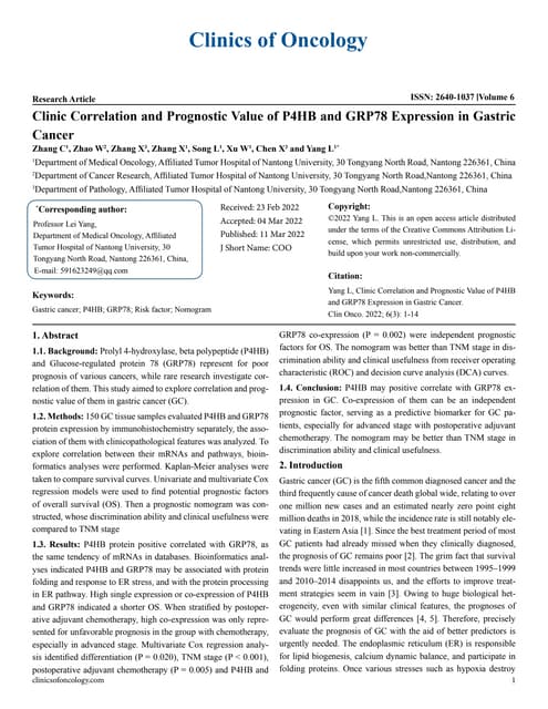 Clinic Correlation and Prognostic Value of P4HB and GRP78 Expression in Gastr...