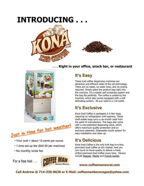 KONA ICED COFFEE from COFFEE MAN BEVERAGE SERVICES