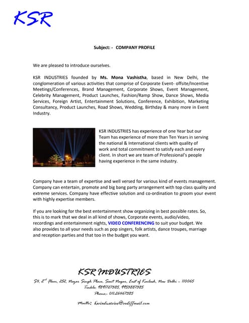 Ksr Company Profile