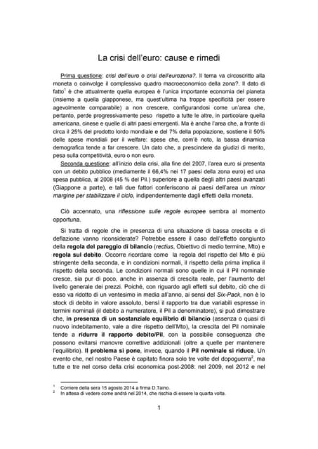 La crisi dell’euro: cause e rimedi_Intervento Francesco Boccia 
