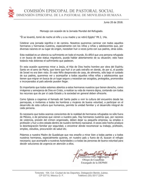 Mensaje jornada mundial del refugiado