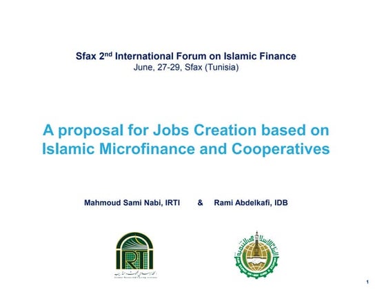 GENERATING JOBS IN TUNISIA: BEST PRACTICES AND AN APPROACH INTEGRATING ISLAMI...