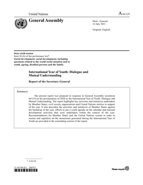  International Year of Youth: Dialogue and Mutual Understanding Report