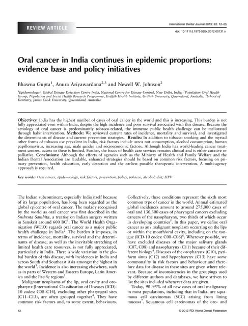 Oral cancer in india continues in epidemic proportions  evidence base and pol...