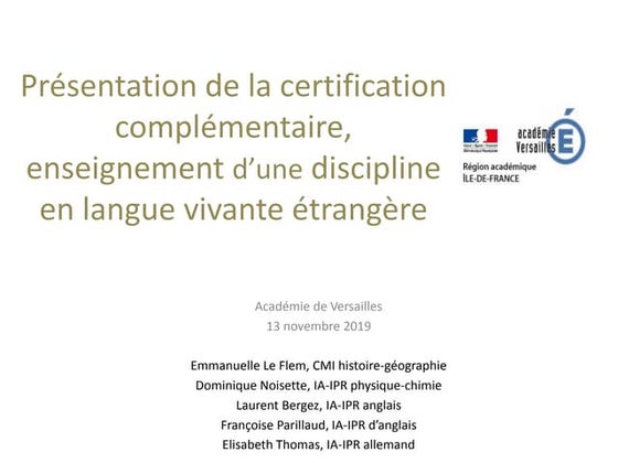 Certification complémentaire DNL
