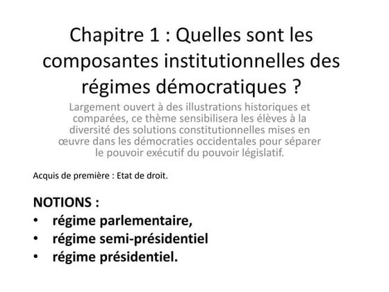 Quelles sont les composantes institutionnelles des régimes politiques?