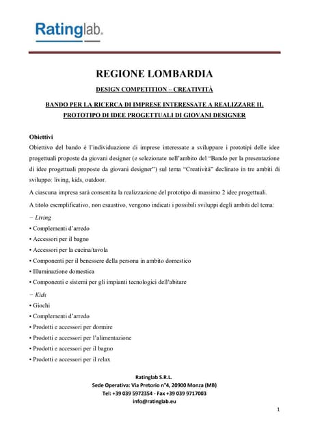 REG LOMB - Contributi per sviluppo prototipi della Design Competition