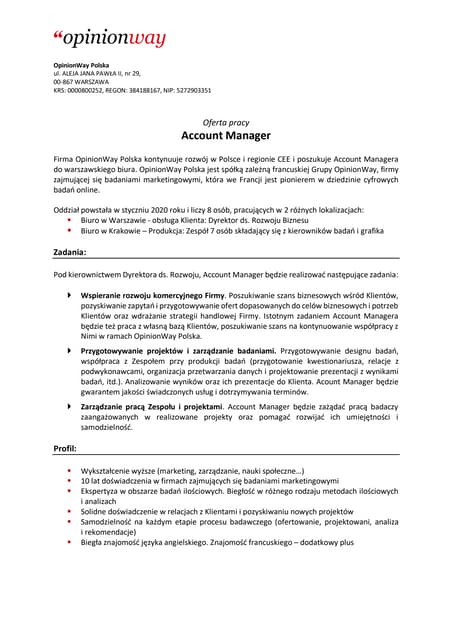 Rekrutacja   account manager pl