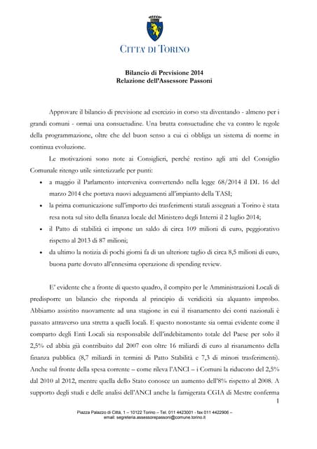 Relazione bilancio previsione 2014 definitiva