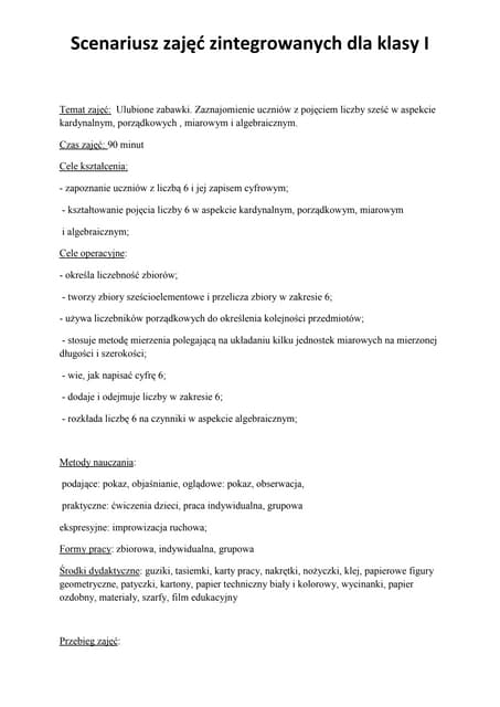 Scenariusz zajęć zintegrowanych dla klasy