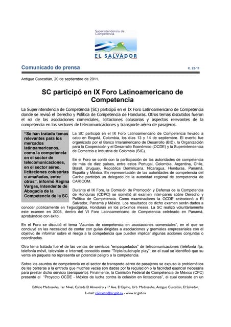 C.22-11 SC participó en IX Foro Latinoamericano de Competencia