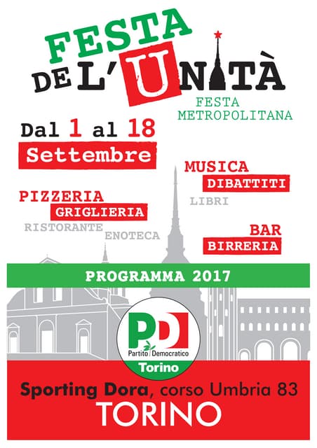 Programma Festa metropolitana de l’Unità a Torino 