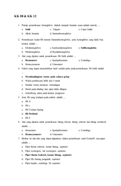 Soal soal hematologi