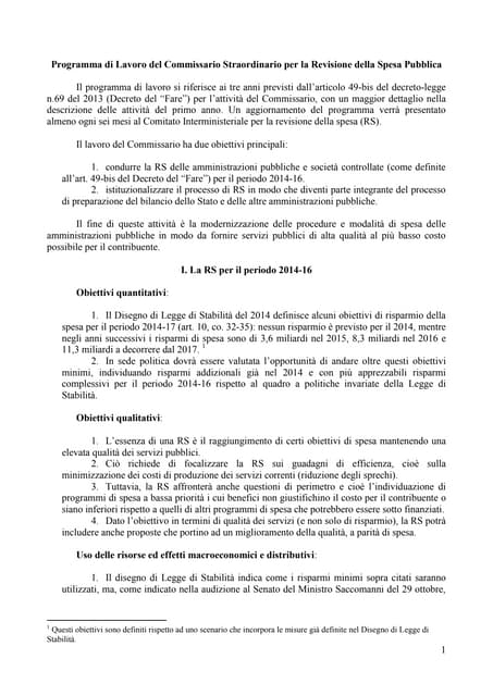 Spending review programma di lavoro (Governo Letta, novembre 2013)