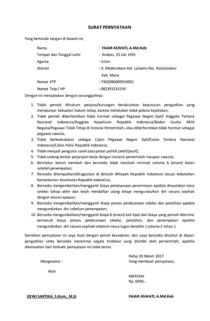 Surat pernyataan nusantara sehat fajar