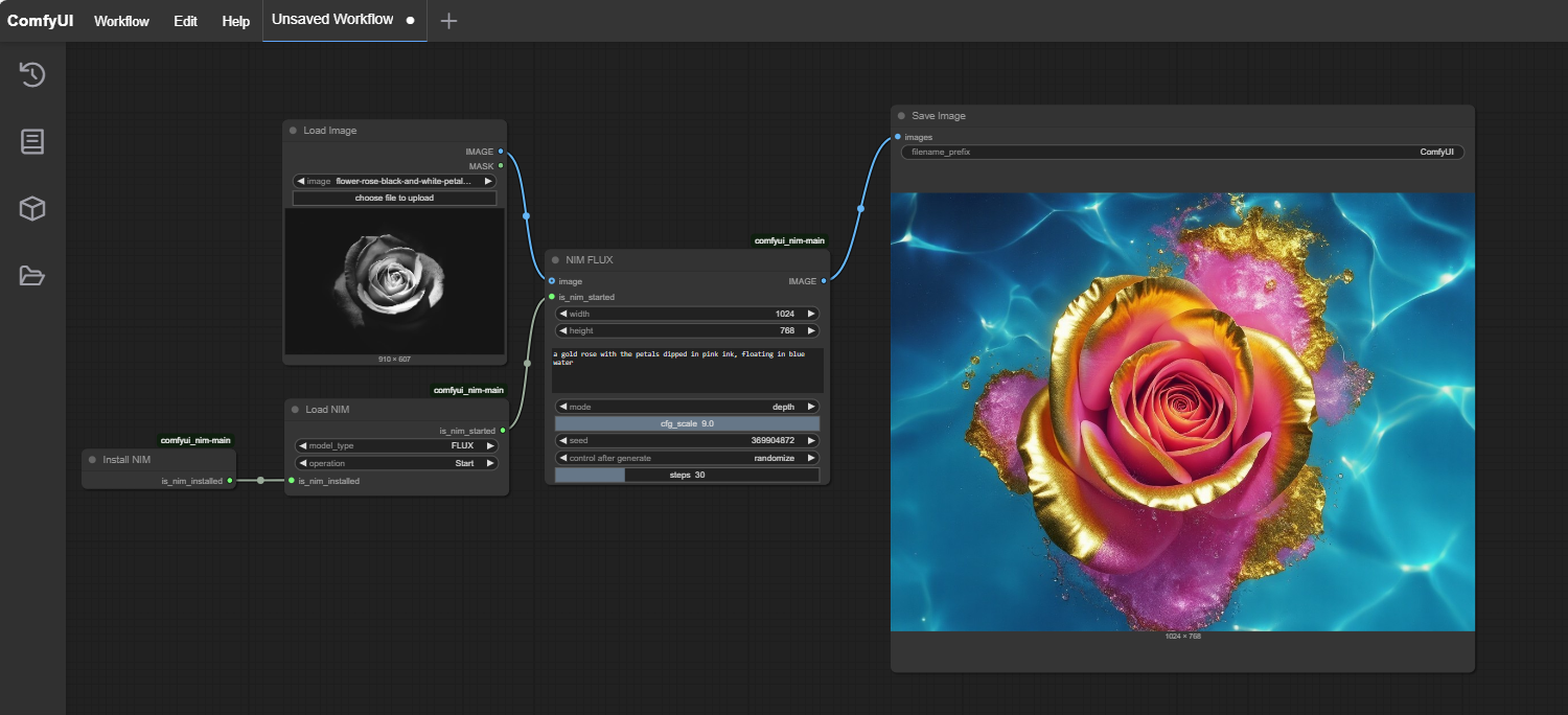 Application screenshot from ComfyUI showing real-time image adjustments using prompt.