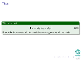 Thus
We have that
ΦN = [φ1 φ2 ... φN ] (20)
If we take in account all the possible centers given by all the basis
32 / 58
 