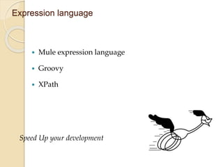 Expression language
 Mule expression language
 Groovy
 XPath
Speed Up your development
 