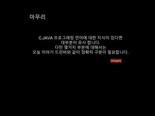 C,JAVA 프로그래밍 언어에 대한 지식이 있다면
대부분이 유사 합니다.
다만 몇가지 부분에 대해서는
오늘 이야기 드린바와 같이 정확히 구분이 필요합니다.
마무리
microgomi
 
