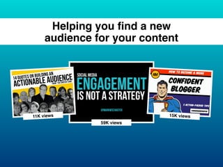 Helping you ﬁnd a new
audience for your content
59K views
11K views 15K views
 