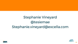 Stephanie Vineyard
@tesiemae
Stephanie.vineyard@excella.com
39
 