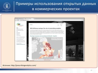 Примеры использования открытых данных
в коммерческих проектах

Источник: http://prescribinganalytics.com/
30

 