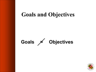 Goals and Objectives
Goals Objectives=
 
