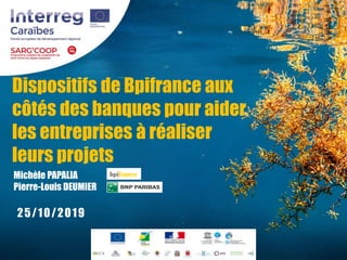 Dispositifs de Bpifrance aux
côtés des banques pour aider
les entreprises à réaliser
leurs projets
Michèle PAPALIA
Pierre-Louis DEUMIER
25/10/2019
 
