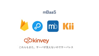 mBaaS
これらもまた、サーバが見えないのでサーバレス
 