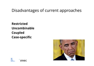 Disadvantages of current approaches
Restricted
Uncombinable
Coupled
Case-specific
 