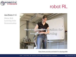 http://roboticvision.org/
Jan Peters et al.
Motor Skill 
Learning from 
Demonstration
robot RL
https://www.youtube.com/watch?v=qtqubguikMk
 