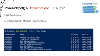PowerUpSQL Overview: Help?
List Functions
Get-Command –Module PowerUpSQL
 