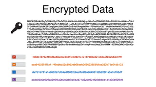 Encrypted Data
H
P
I
L
fd6641673e7f3bf6e80e4bc5401fcb2821a1e117206c8e1c65cef23a58dc37ff
aaa9402664f1a41f40ebbc52c9993eb66aeb366602958fdfaa283b71e64db123
de7d1b721a1e0632b7cf04edf5032c8ecffa9f9a08492152b926f1a5a7e765d7
acac86c0e609ca906f632b0e2dacccb2b77d22b0621f20ebece1a4835b93f6f0
MIICXQIBAAKBgQDUA60SyFDbGO7fLAb0KaNIoWAKkjcpJYbxDo6TMkB9CBQmFUJ9XJboMHk4sCScI
4XppquANx74gSgoZKPZq7w7rA8tXkx1+Lu9LEvxfxyvVztRFVHd92unmg2DZhkU3rNBIHG0vxjChfYNn5
2FGtNAeKOztc9KEFDog0jxmLlMuQIDAQABAoGAeqctx0Hv1PDVsHJuC27TMb96KmNwWfOF34sGXI2j
1TGJRobiElgwTV9Nocf1Rgce448WhHRfDHDb5JJkYBcEK4stU3Op4K8GezEiQ^Aof9ON4DcR82suM8ik
Ge38DV44e7S26yMV1w61gMXHUltqrk5U4Quj3OcXG4dSmLC5SkCQQD5ab6TgHzTCp+4cmP8kkBskFc
YAqRsAW+kgTnNDrw5Q46SLhreylWe5w1vxAh+zQsp2YigJ0r5yFeAZjIh5UMrAkEA2Z0VOa9GPKQmRf4
5GwOlwc5Yf9OvRFg5c9O1JSIy+yYWGdbWwLacFSv7^e^uDbyLYINGdBZbw2l3RNsZ42TNqwJAe5zGIF
LBCtOsH31KQua1WVkcYUEFqWjkHOfkxrnfLYX1ilVlewQCaZYCXmuADJdgwtWZJG04RqJC5Ea7aOz6w
JBALZ59TFw21nAX+OzYNlZPqZ8TFOsAz0xKcQJk812lv9omYHDWEMzHUDXqC4xAFJ+dvVQP0Ta9sm
u53dSrquyfI8CQQC7Rd7RBPDjv2kurTtr9mW4w5q0Z+1m9qF4muUwqCBsHRMX1KZBNsQfNQ+05c9Dy
sV4vz5blRQXHGf3EfAuEq9h
 